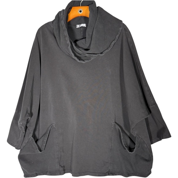 Tops - 100% Cotton Black Cowl Neck Shirt Mixed Media Lagenlook Lagom Oversized